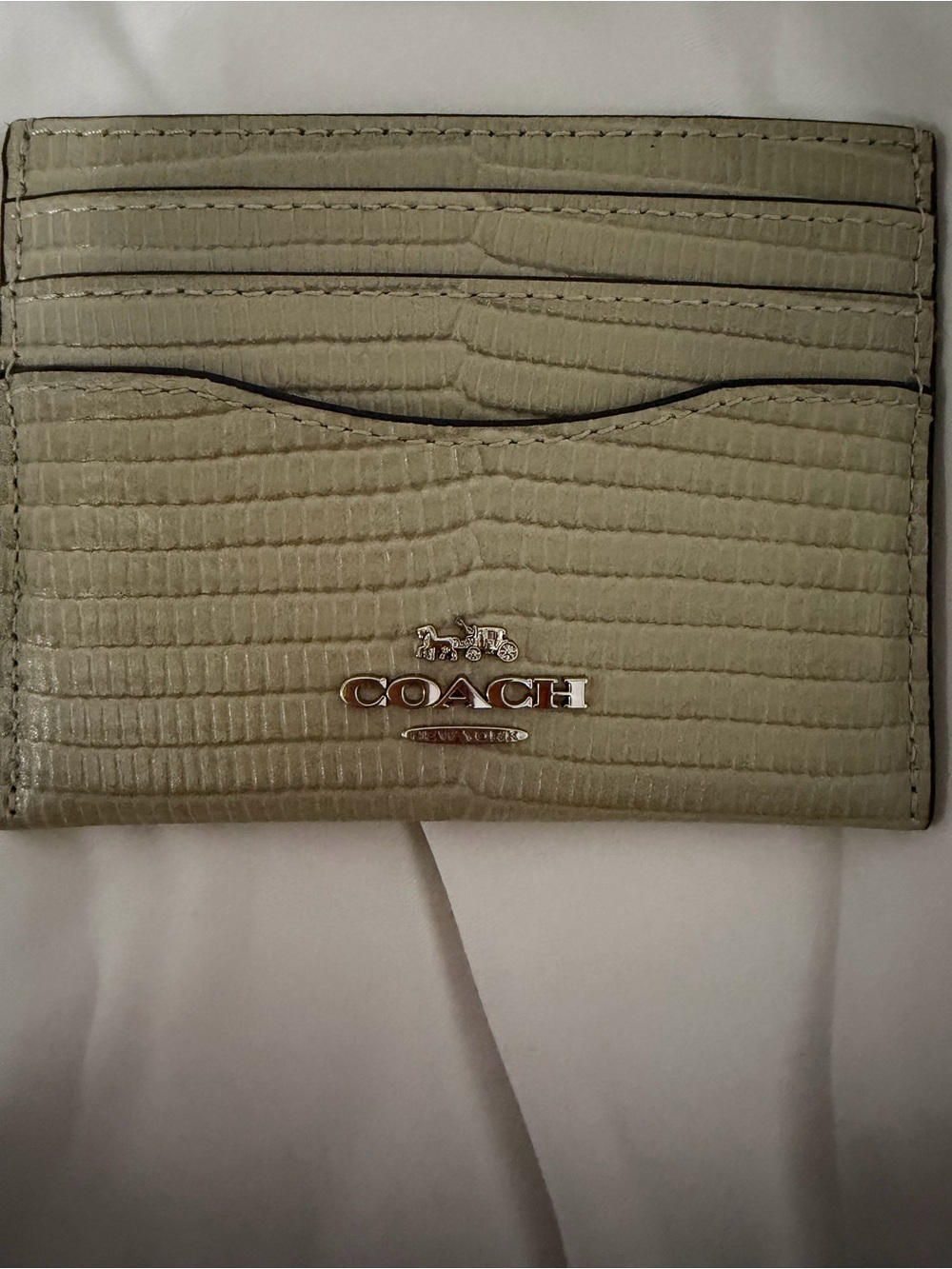 Coach Neutral Lizard-Embossed ID Card Holder in Beige - Picture 2 of 3